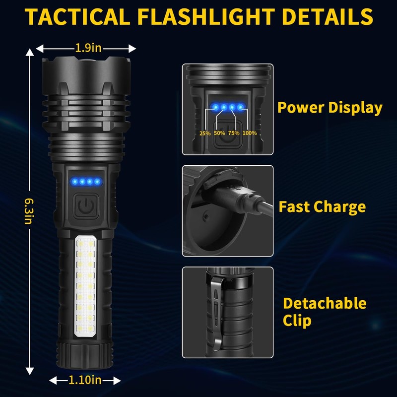 ZioeYiue Rechargeable Flashlights High Lumens, 7Mode Flashlights Rechargeable, Super Bright