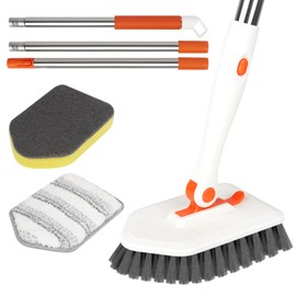 Shower Cleaner Brush, 3-in-1 Tile Tub Scrubber Brush with 51" Adjustable Handle, 3 Different Function Cleaning Heads, Scrub Brush for Bathroom, Kitchen, Walls, Bathtub, Sink