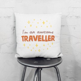 MUGFFINS TRAVELLER man Cushion Padding included - in English - I'm awesome! - Funny gift - Pillow: cover and filling 15.7x15.7 inches