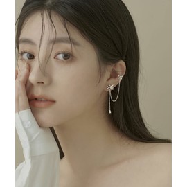 SLUYNZ 925 Sterling Silver Daisy Flowers Cuff Earrings Chain for Women CZ Dangle Earrings Drop Crawler Earrings Chain Asymmetric Earrings