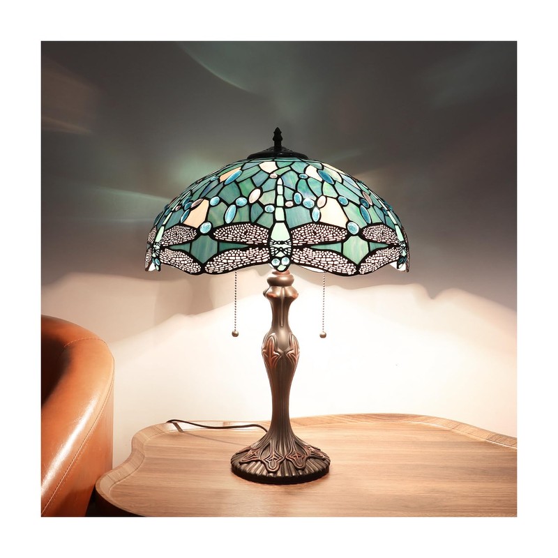 Chloe Lighting SUNNIVA Dragonfly Tiffany-Style 2-Light Table Lamp 16" Shade