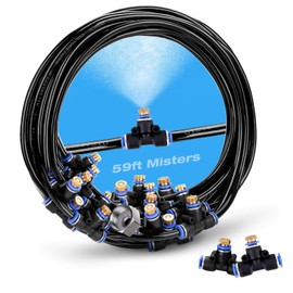 H&G lifestyles Patio Mister, Outddor Misters for Outside Patio,Water Misters for Cooling,59FT Misting System for Green House,20 Brass Mister Nozzles,Fits 3/4" GHT Garden Hose,for Backyard Trampoline
