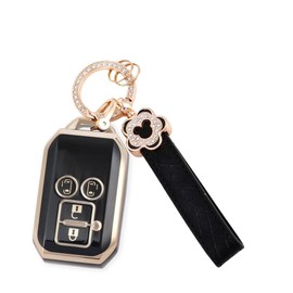 Nacalikeey Cute Girl Smart Key Case, Plum Blossom, Key Cover, Key Holder, Dustproof, Fashionable Key Case, Sakura Kawaii (Black), Black