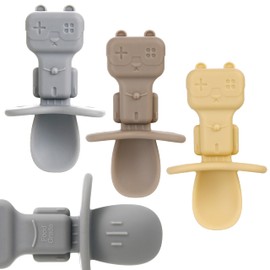 Baby Spoons, 3PCS Silicone Baby Spoons Self Feeding 6+ Months Robot Baby Utensils Baby Led Weaning Spoons with Anti Choke Barrier First Stage Training Toddler Spoons, BPA Free (Yellow)