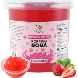Soeos Strawberry Popping Boba Pearls 6.6 Pounds, Bursting Boba Pearls for Bubble Tea, Beverages, Shakes, Desserts, Smoothie and Ice Cream Topping