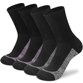 cuangya Performance Crew Socks for Women Calf Compression Running Hiking Socks Black 4-Pairs