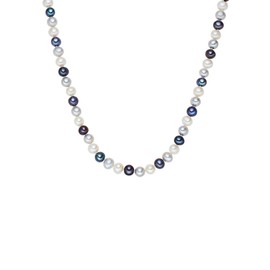 Valero Pearls Women's Pearl Necklace Freshwater Cultured Pearls 7-8 mm Potato White/Silver/Blue 925 Sterling Silver - Pearl Necklace Knotted Multicoloured, Silver, Pearl