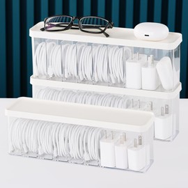 Nkocvew Charger Cable Cord Storage Organizer - Easy Storage Without Cable Ties - Desk Drawer Accessories Organizers - 3 Pack (With Lid)