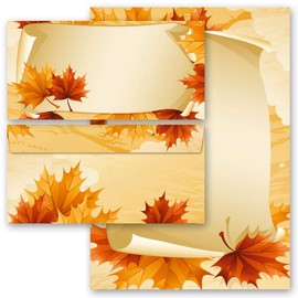 Writing Paper Set 20 Pieces Seasons Autumn Leaves 10 Sheets + 10 Matching Envelopes DIN Long without Window Paper-Media