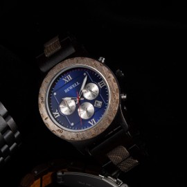 BEWELL Wood Watches for Men Quartz Multi-Functional Chronograph Date Casual Mens Wooden Watch (Black Sandalwood)