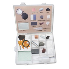 GeLaozee Mineral ID Kit - 13 Pieces - Includes Dropper Bottle, Streak Plate, Glass Plate, Magnet, Nail, Copper Sheet, Retractable Hand Lens, Rock and Mineral Geology Kit