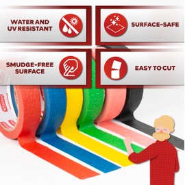 XFasten Multi Colored Masking Tape Variety Pack, Vibrant, Residue-Free, Writable, and Colorful, 1 Inch x 30 Yards, 6 Color Rolls — Colored Painters Tape for Crafts, Labeling, Watercolor, Art Projects