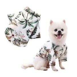 LHYZ PARK Hawaiian Beach Print Pet Dog Cat T-Shirts Cute for Small to Medium Dog Cats Cool Summer Vest Camp Shirt Clothes (White Coconut, XL)
