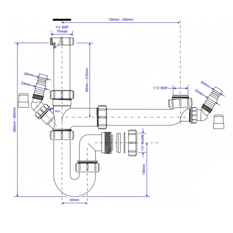 McAlpine SK1A Standard Bowl and a Half Plumbing Kit, White