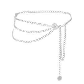 JJDreams Retro Multilayer Waist Chain Boho Silver Moon Chain Belt Adjustable Belly Chain Y2K Waist Chain Adjustable Hip Chain for Women, Precious Metal, No