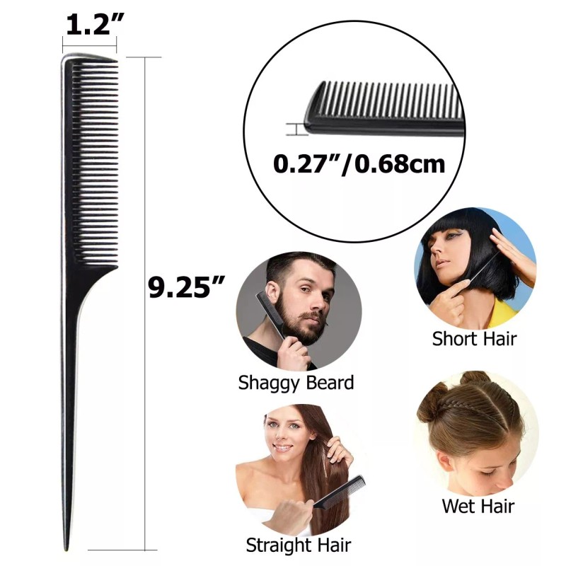 Rat Tail Comb LUXXII (4 Pack) 9.25" Sturdy Rat Tail