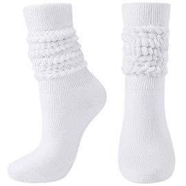 BOOPH Slouch Socks Women Scrunch Sock Knee High Slouchy Socks for Women Size 6-11 White