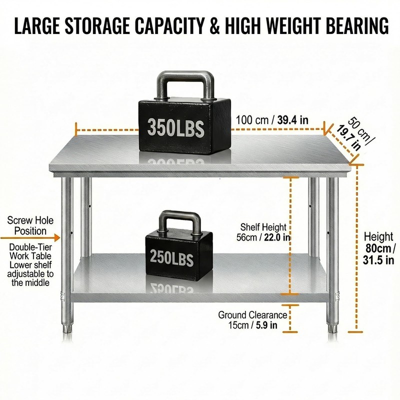 Heavy Duty Workbenches Stainless Steel Prep Table, 40 x 20