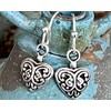 Little Etched Silver Heart Dangle Earrings Love Romance. Jewelry Earrings