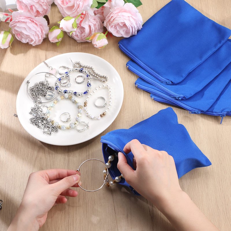 Geosar 24 Pcs Silver Storage Bags Anti Tarnish Jewelry Zippered