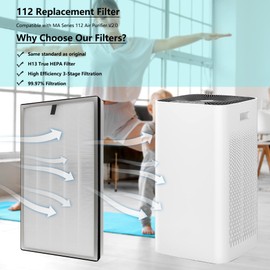 BesReyDa 112 Replacement Filter Compatible with MA Series 112 V2.0 Air Purifier, 3-in-1 H13 Filtration True HEPA Activated Carbon Filter, 2 Pack