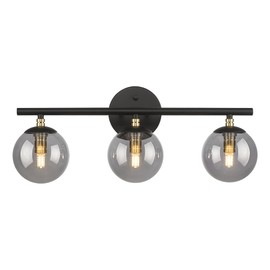 LMS Black Bathroom Vanity Light, 20.5 Inch 3-Light Modern Bathroom Light Fixtures, Black and Brass Gold Finish with Globe Glass Shade, LMS-117
