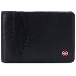 Alpine Swiss Delaney Slim Bifold Wallet | Front Pocket Wallet | 8 Card Slots ID Window | Outside Card Slot| RFID Protected Premium Leather | Gift Box Black