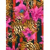 Tiger Print and Pink Floral Pattern Fabric, Striped Design with