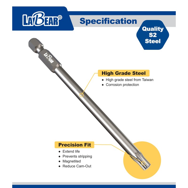 LABEAR - TORX Bit Set, 10-Piece 6 Point TORX Screwdriver