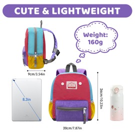 LJCZKA Small Toddler Backpack for Boys Girls, Cute Children Backpack with Chest Strap, Colorblock School Bag for Preschool Nursery