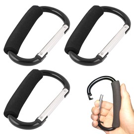 TSHAOUN 3 PCS Large Baby Stroller Hook, D Shape Large Buggy Carabiner Hook, Pram Pushchair Stroller Clip, Large Buggy Hooks, Stroller Hook, Shopping Bag Hook, Shopping Accessories (3 Black)