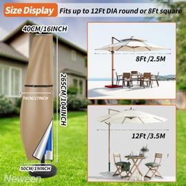 Neween Patio Umbrella Cover Waterproof Outdoor Anti-UV Cantilever Offset Umbrella Cover fit for 8ft to 12ft Parasol, Banana Umbrella Cover with Zipper and Rod, Khaki, For 8'-12' Offset Umbrella