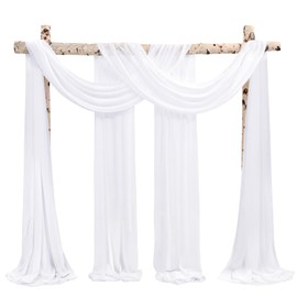 Showgeous Wedding Arch Draping Fabric 2 Panels 28" x20Ft White Chiffon Fabric Drapery Wedding Arch Drapes Chiffon Sheer Backdrop Curtains for Arbor Wedding Archway Ceremony Ceiling Party Decorations