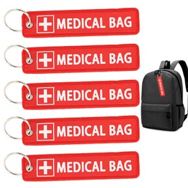 5 Pack Medical Bag Tag, Double-Sided Medical Equipment Luggage Tag with Keychains for Luggage, Purse, Backpacks, Belt, Key (Red)