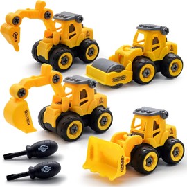 Morofme Construction Truck Toy for 3-8 Years - Assembly Technology Vehicles Cars Toy Set with Excavator Drill Truck Road Roller Bulldozer Educational Toy