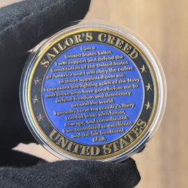 US Navy Challenge Coin - Eagle & Anchor Design with Sailor's Creed - Honor Courage Commitment - Motivational Military Coin