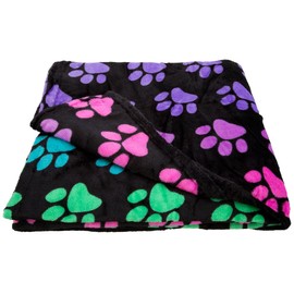 GreaterGood Super Cozy Fleece Paw Print Throw Blanket, Rainbow Paws