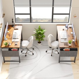 OLIXIS Computer Desk Home Office 55 Inch Writing Study Work Desk witne Storage Bag, Headphone Hooks, Large Simple Modern Wood Kids Student PC Table, Rustic Brown