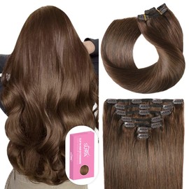SUYYA Clip in Hair Extensions Real Human Hair,14 inch 110g 7pcs Chocolate Brown Hair Extensions Clip ins Silky Straight Double Weft Remy Human Hair Clip in Extensions (14 inches #4 Dark Brown)