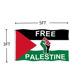 Free Palestine Flag 3x5 FT, Palestinian National Flags, Outdoor Polyester Flags, Double Stitched Palestine Flags with Brass Grommets and Stronger Header. (3X5)
