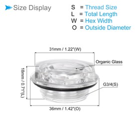 CoCud Air Compressor Oil Sight Glass, | G3/4 Male Thread | Hex Head Oil Liquid Level Indicator Glass Window - (Applications: for Gearbox Fittings), 1-Piece
