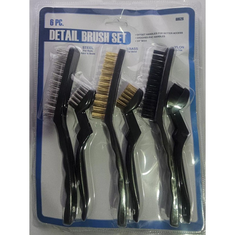 Harbor Freight 6 Piece Detail Brush Set, Steel, Brass Nylon