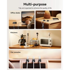 12 Pack Cable Management Cord Organizer,Magnetic Cable Clips-1s Lock,Rocoren Desk Adhesive Cord Cable Clip Wire Holder Keeper for Phone Charger Wire,Nightstand,Car,Office,Desktop Accessory,Black