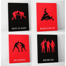 Damdekoli Wrestling Posters - Silhouettes - Set of 4 - Red (18 x 24 Inches - Canvas)