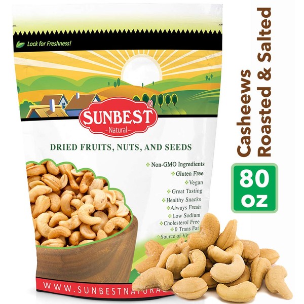 SUNBEST NATURAL Whole Cashews Raw, Unsalted, Unroasted in Resealable Bag (Whole, 5 Lb)