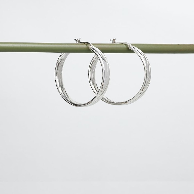 Sterling Silver Hoop Earrings 40mm | 925 Silver Statement Creole