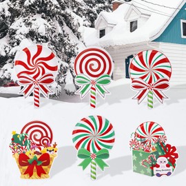 6pcs Candy Christmas Decorations Outdoor Yard Signs, Plastic Peppermint Christmas Candy Yard Signs with Stakes Christmas Yard Signs Christmas Decorations for Outdoor Lawn Yard Garden