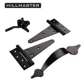 HILLMASTER Wooden Gate Hardware Set Kit with Self-Locking Gate Latch, 2 Pack 6in T-Starp Gate Hinges, Vintage Decorative Gate Door Pull Handle for Wooden Vinyl Fence, Black Finish