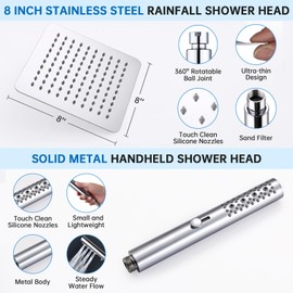 G-Promise All Metal Rain Shower Head with Massage Mode Handheld Spray Combo, 13.5 Inch Extended Diverter with Low Handheld Holder, Adjustable Shower Extension Arm, 60 Inch Long Hose (Chrome)