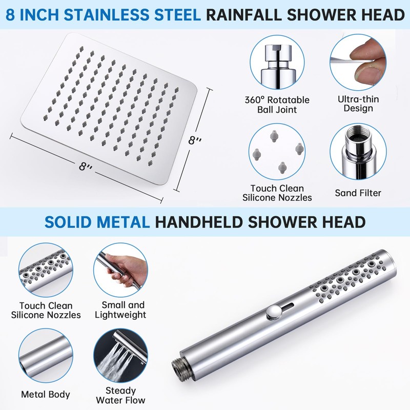 G-Promise All Metal Rain Shower Head with Massage Mode Handheld
